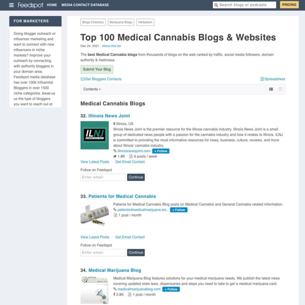 Feedspot Top 100 Medical Cannabis Websites