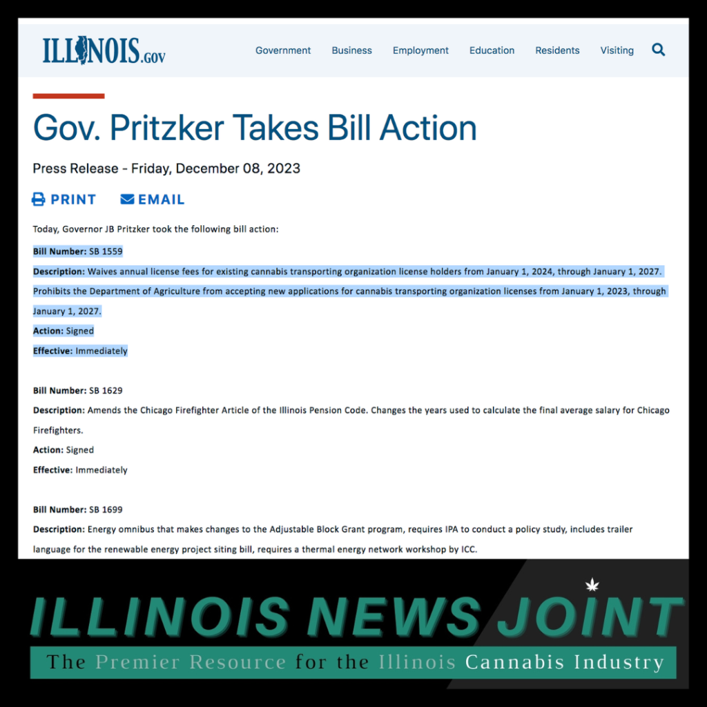 Pritzker signs ‘cannabis transporter’ bill into law